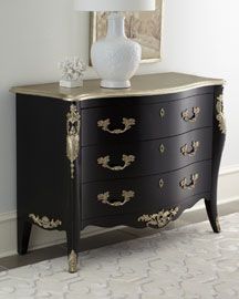 Maitland-Smith "Bellatrix" Black Chest Black And Gold Desk, Dark Oak Furniture, Dresser Inspiration, Bellatrix Black, Furniture Business, Refinish Furniture, Gold Desk, Furniture Flip, Diy Dresser