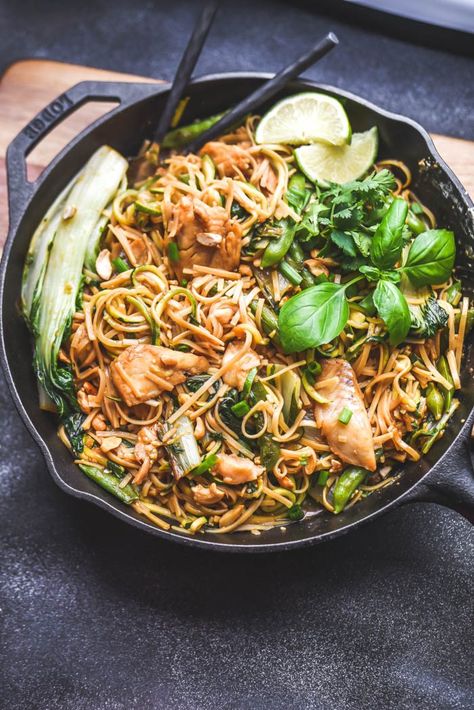 Spring Miso Mahi-Mahi Noodles Mahi Mahi Recipes, Spring Veggies, Pad Thai Noodles, Salmon And Shrimp, Thai Noodles, Thai Cooking, Roasted Cashews, Quick Appetizers, Asparagus Recipe