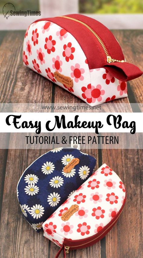 Easy Makeup Bag, Makeup Bag Sewing Pattern, Makeup Bag Sewing, Makeup Pouch Diy, Sewing Makeup Bag, Makeup Bag Tutorials, Makeup Bag Pattern, Pochette Diy, Diy Pouch