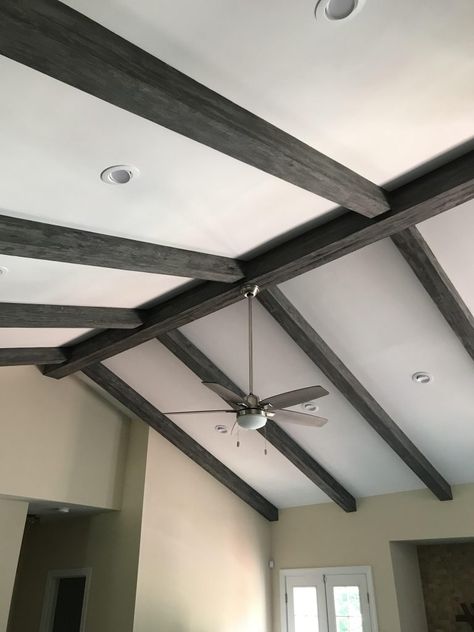 Painted Ceiling Beams, Ceiling Beams Living Room, Faux Ceiling Beams, Ceiling Remodel, Vaulted Ceiling Lighting, Exposed Ceiling, Exposed Beams Ceiling, Beams Living Room, Roof Beam