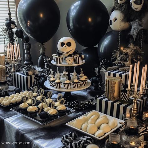 Jack Skellington First Birthday, Jack Skeleton Party Ideas, Jack Skellington 1st Birthday, Jack The Skeleton Birthday Party Ideas, Jack Skellington Party Decorations, Jack Skeleton Party, The Nightmare Before Christmas Birthday Party Ideas, Nbc Birthday Party, Jack Skellington Birthday Party Ideas