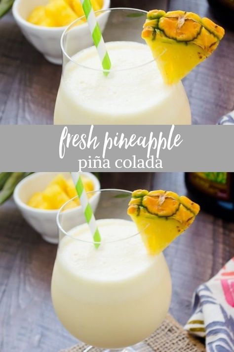 Fresh Pineapple Pina Colada Pineapple Pina Colada, Pena Colada Recipe, Fresh Pina Colada Recipe, Pina Coladas, Pinnacle Recipes, Healthy Piña Colada, Best Pina Colada Recipe Frozen, Pina Colada Recipe Non Alcoholic, Fresh Pineapple Recipes