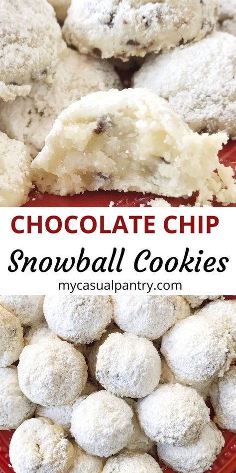 Chocolate Chip Snowball Cookies, Chocolate Snowballs, Mexican Wedding Cake, Snowball Cookie Recipe, Russian Tea Cake, Bite Size Cookies, Snowball Cookies, Food Chocolate, Cookie Flavors