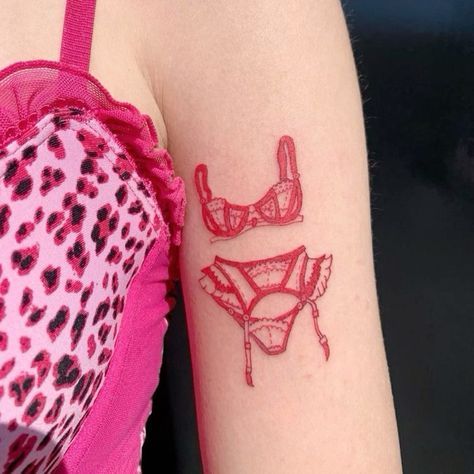 Lingerie Tattoo, Red Ink Tattoos, Red Tattoos, Dainty Tattoos, Tattoo Work, Dope Tattoos, Red Ink, Tattoo Design Drawings, Minimal Tattoo