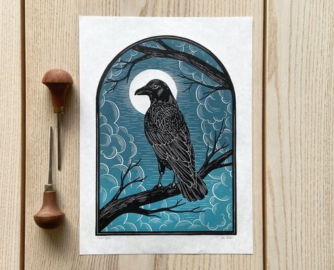 Gothic Linocut, Lino Design, Lino Ideas, Moon Artwork, Linoleum Print, Lino Art, Lino Cuts, Lino Printing, Ceramics Inspiration