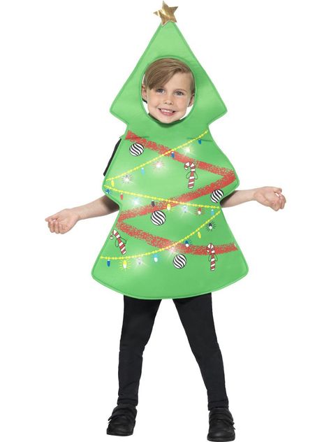 Disfraz de árbol de Navidad con luces niño Navidad Christmas Tree Fancy Dress, Tree Fancy Dress, Christmas Tree Outfit, Christmas Tree Costume, Tree Costume, Christmas Tree Images, Christmas Fancy Dress, Christmas Trees For Kids, Xmas Dress