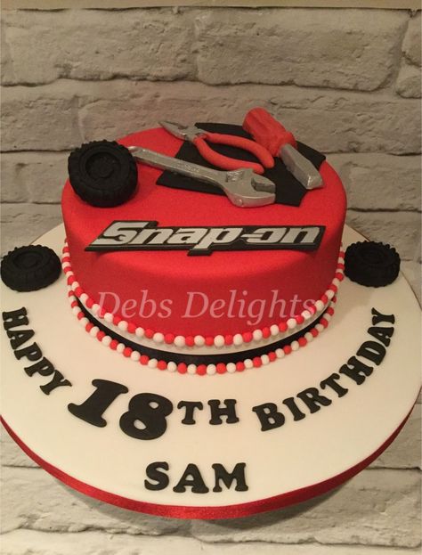 Snap on themed tool cake Mechanic Themed Birthday Party, Mechanics Birthday Cake, Mechanic Cake, Car Themed Wedding, Mechanics Birthday, 50th Birthday Party Ideas For Men, 33 Birthday, Pastel Rainbow Cake, Surprise 30th Birthday