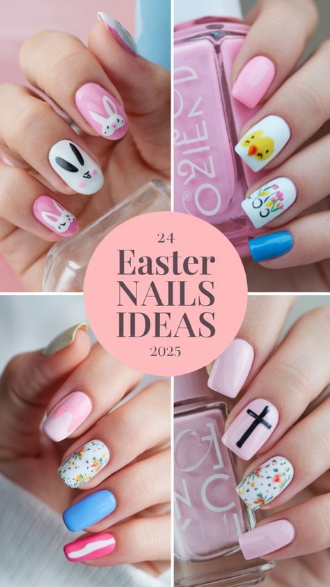 Looking for the best easter nails ideas 2025? Try pastel shades like pink, blue, and yellow with bunny designs for a cute spring look. Short, square, almond, or acrylic styles make Easter nail art fun and trendy. Whether you want classy, simple, or Christian-inspired nails, these ideas will make your holiday extra special. Easter Nails Ideas, Spring Nails Easter, Nail Art Fun, Trendy Easter, Easter Nail, Easter Nail Art, Inspired Nails, Easter Nails, Bunny Designs