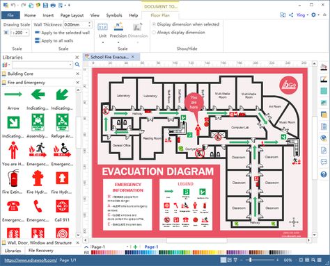 Fire escape floor plan in Word, made by Edraw Max. An evacuation plan shows the possible exit routes in a building. Arrows of different colors can help indicate the different outputs. Edraw Floor Plan Maker, a professional evacuation diagram drawing program can help users draw accurate and professional looking fire escape plans. Fire Escape Plan, Parking Plan, Hazard Map, Emergency Evacuation Plan, Preparedness Plan, Emergency Preparedness Plan, Health And Safety Poster, Hospital Emergency, Visual Management