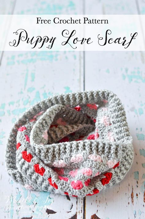 Crochet Infinity Scarf Pattern, Heart Stitch, Crochet Puppy, Infinity Scarf Pattern, Modern Crochet Patterns, Crochet Infinity Scarf, Valentines Crochet, Scarf Crochet Pattern, Modern Crochet