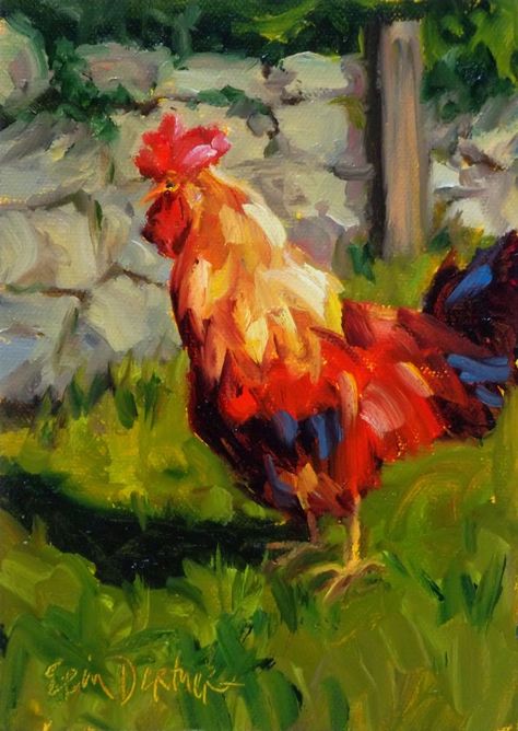 Rooster Painting, Chicken Painting, Rooster Art, Chicken Art, Paintings I Love, A Chicken, Birds Painting, Fine Art Gallery, Original Fine Art