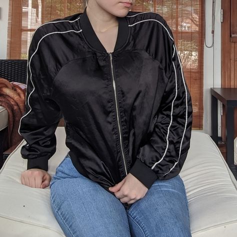 🌸 Brandy Melville Black & White Bomber Jacket 🌸 •EUC~Only has a couple snags, not noticeable at all •Nice quality, comfortable silk material •Could fit up to a M •I WILL trade-only for the items on my iso list or similar items. Please don't ask if you don't have them! •Open to offers! Bundle 2+ items & save🌸 Brandy Melville Tops Sweatshirts & Hoodies Brandy Melville Tops, Silk Material, Brandy Melville, Brandy, Bomber Jacket, Black White, Sweatshirts Hoodie, Silk, Black And White