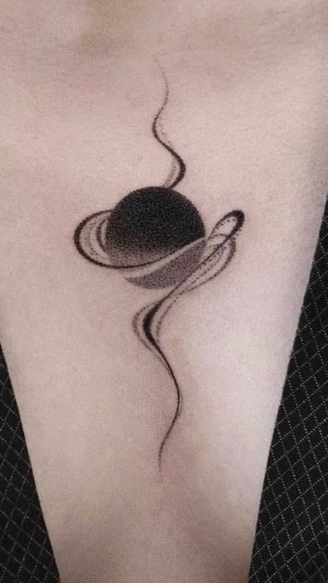 Eclipse Tattoo Design, Gradient Tattoo Black, Tato Cover, Tattoos Dotwork, Eclipse Tattoo Ideas, Wormhole Tattoo, Saturn Tattoo Ideas, Astronomy Tattoos, Dotwork Tattoo Design