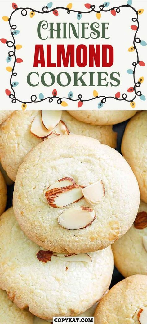 You can make the best buttery Chinese Almond Cookies that are just like the ones you enjoy at restaurants. Get the easy recipe with video and bake them for Chinese New Year or anytime you crave these tasty cookies. Perfect for shipping as gifts because they don't crumble like other cookies. Chinese Christmas Cookies, Chinese New Year Cookies Recipes, Chinese Almond Cookies Recipes, Almond Cookies Recipes Easy, Chinese Cookies Recipe, Almond Cookies Recipes, Cheesecake Chocolate Cake, Chinese Cookies, Almond Paste Cookies