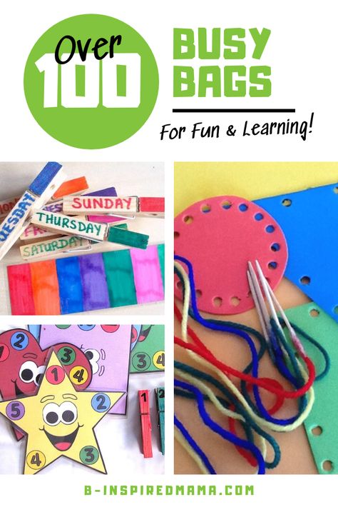 Looking for some simple busy bags for toddlers or preschoolers? I've gathered up over 100 fun and educational busy bags ideas and resources for you! #homeschool #preschool #toddlers #kids #learning #busybags Busy Bags For Toddlers, Busy Bag Ideas, Montessori Toddler Activities, Busy Boxes, Bags Ideas, Toddler Bag, Fine Motor Skills Activities, Busy Bags, Homeschool Ideas