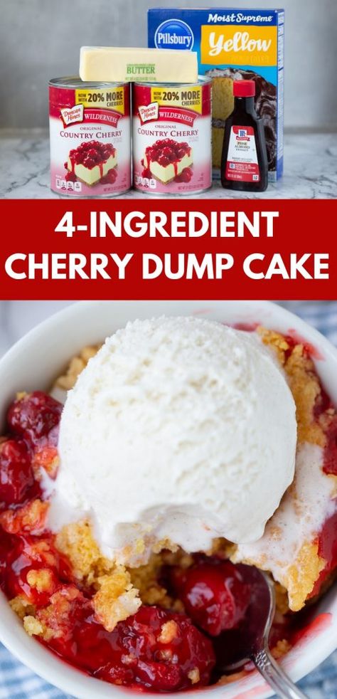 Easy Cherry Dump Cake (4 Ingredients) - Your Cup of Cake Easy Cherry Dump Cake, Super Simple Cake, Easy Cherry Cobbler, Cherry Dump Cake Recipe, Cherry Cobbler Recipe, Cherry Dump Cake, Cake Mix Desserts, Canning Cherry Pie Filling, Tiramisu Dessert