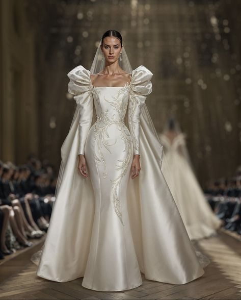 Luxury Bridal Dress, Wedding Dresses London, Mikado Wedding Dress, Winter Wedding Gowns, Money Dress, Saiid Kobeisy, Satin Bridal Gowns, Cape Wedding Dress, Bridal Dress Fashion