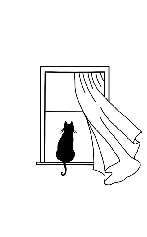 Window Tattoo Traditional, Cat Window Drawing, Cat In Window Tattoo, Minimalist Tattoo Ideas, American Traditional Tattoo Ideas, Traditional Tattoo Ideas, Traditional Tattoo Designs, Black And White Art Drawing, Everyday Art