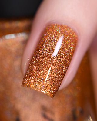 Burnt Orange Sparkle Nails, Thanksgiving Nails Color, Holo Nail Polish, Pet Poems, Bronze Nails, Dog Poems, Orange Nail Polish, Chrome Nails Designs, Nail Designs Valentines