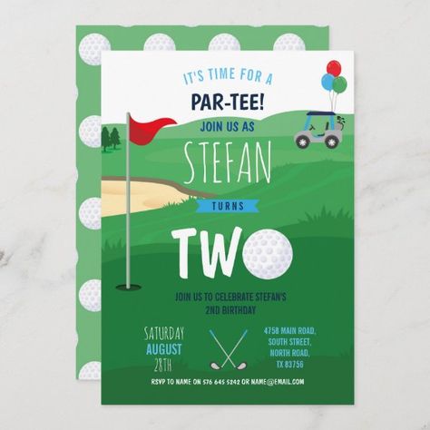 Golfing 2nd Birthday Two Golf Invite Fun Golf Invitation, Trendy Invitations, Golf Birthday Party, 2nd Birthday Boys, 2nd Birthday Party Themes, Birthday Themes For Boys, Golf Birthday, 2nd Birthday Invitations, Summer Birthday Party