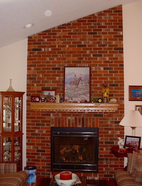 ugly brick fireplace Red Fireplace, Red Brick Fireplace, Brick Fireplace Decor, Exposed Brick Fireplaces, Brick Fireplaces, Red Brick Fireplaces, Painted Brick Fireplace, Painted Brick Fireplaces, Brick Interior