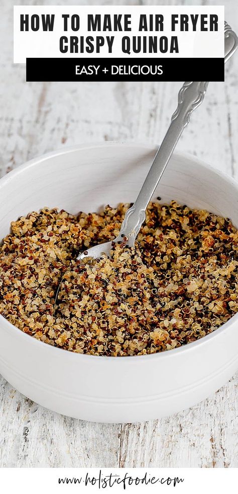 This air fryer crispy quinoa is the perfect crunchy addition to salads, bowls, soups and stews. Quinoa In Air Fryer, Crispy Quinoa Air Fryer, Air Fryer Quinoa, Crunchy Quinoa, Salad Toppers Crunchy, Fried Quinoa, Perfect Quinoa, Crispy Quinoa, Puffed Quinoa