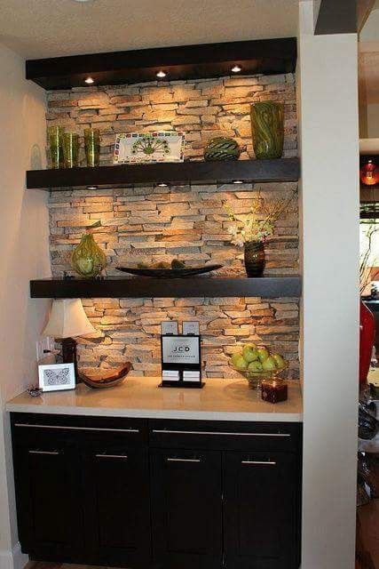 Stone Wall Interior Design, Shelves Above Toilet, Stone Walls Interior, Home Engineering, Bar Sala, Rustic Stone, Remodel Kitchen, Interior Wall Design, Kitchen Fittings