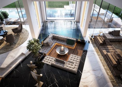 Sunken Seating, Sunken Living Room, Aesthetic Living Room, Dekorasi Kamar Tidur, Decoration Inspiration, Beautiful Living Rooms, Best Interior Design, Pool House, Home Fashion