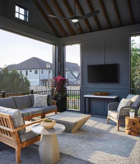 Tv Wall Outdoor Patio, Tv Wall On Deck, Covered Deck With Tv Wall, Patio Tv Wall Ideas, Covered Deck With Tv, Outdoor Tv Wall Ideas, Patio Tv Wall, Outdoor Deck Decorating Ideas, Outdoor Tv Mount