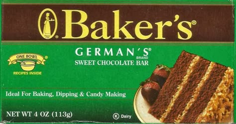 This recipe was included in a package of Baker's German sweet chocolate bar.  My mother and I used to bake this cake at Thanksgiving. We wou... Original German Chocolate Cake Recipe, German Sweet Chocolate Cake Recipe, Bakers German Chocolate Cake, German Chocolate Cake Icing, German Chocolate Bars, Chocolate Cake Frosting, German Chocolate Cake Recipe, Chocolate Bar Recipe, Moist Cake Recipe