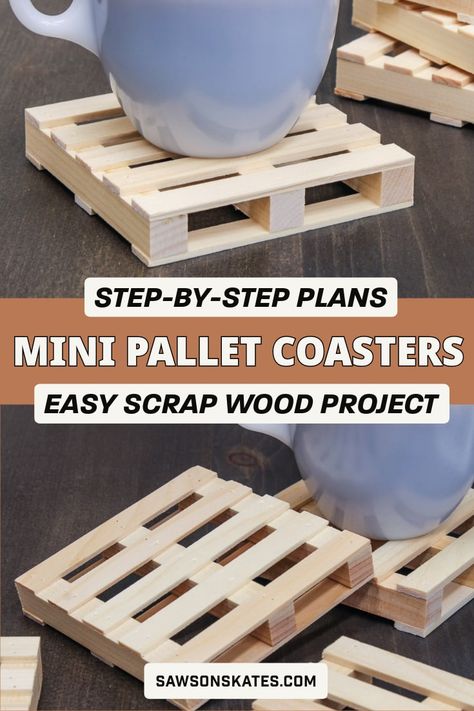 Pallet Coasters Diy, Homemade Coaster, Wood Coasters Diy, Mini Pallet Coasters, 2x4 Wood Projects, Pallet Coasters, Small Woodworking Projects, Scrap Wood Projects, Wood Plans