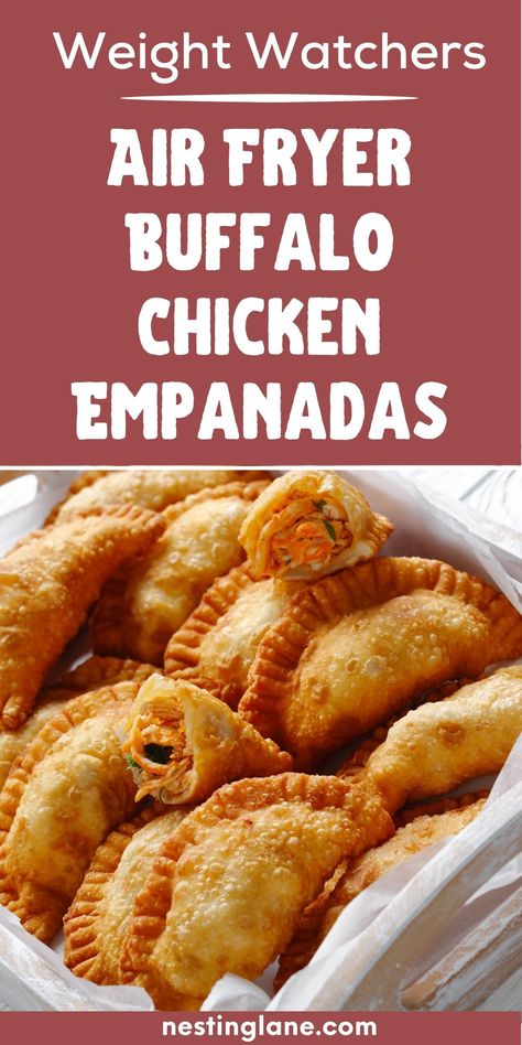 Indulge in a healthier twist on classic buffalo chicken with our Air Fryer WW Friendly Buffalo Chicken Empanadas recipe. Made with a tangy buffalo sauce and only 5 Weight Watchers points per serving, this dish is sure to become a new favorite. The empanadas are crispy on the outside and filled with tender, shredded chicken, making them a perfect dinner or appetizer. And with the convenience of the air fryer, they're ready in no time. Don't miss out on this delicious and nutritious recipe. Buffalo Chicken Empanadas, Chicken Empanadas Recipe, Flavorful Chicken Breast Recipes, Air Fryer Buffalo Chicken, Chicken Empanadas, Unique Dinner Recipes, Ww Meals, Buffalo Chicken Recipes, Buffalo Chicken Sandwiches