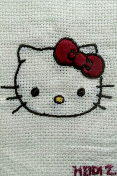 How To Sew Hello Kitty, Embroidery Designs Hello Kitty, Hello Kitty Embroidery Pattern, Hello Kitty Sewing Pattern, Embroidery Hello Kitty, Y2k Embroidery Designs, Hello Kitty Embroidery Designs, Broderie Aesthetic, Sanrio Embroidery