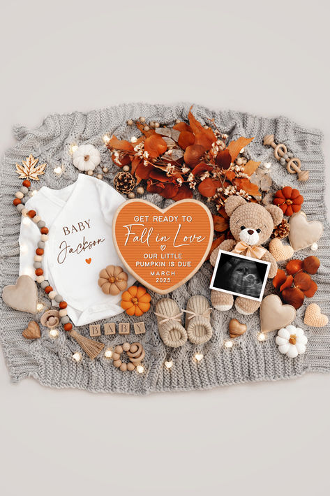 Share your joyous news this fall with our gender-neutral digital pregnancy announcement! Featuring the catchy phrase, "Get Ready to Fall in Love, our little pumpkin is due," this modern design is perfect for celebrating your growing family. Customize & order now to spread the excitement today! 🍂👶🎉 #FallPregnancyAnnouncement #GenderNeutralBabyReveal #DigitalBabyAnnouncement #AutumnBabyReveal #PregnancyReveal #FallInLove #ModernPregnancyAnnouncement #SeasonalBabyReveal #BabyAnnouncement Neutral Fall Gender Reveal, October Pregnancy Announcement, Gender Reveal Boy, Baby Surprise, Fall Pregnancy, Surprise Ideas, Digital Baby Announcement, Fall Pregnancy Announcement, Unique Baby Announcement