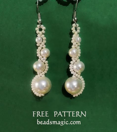 Free pattern for earrings White Moon Seed Bead Tutorials, Beaded Earrings Tutorials, White Moon, Beading Patterns Free, Seed Bead Tutorial, Beaded Earrings Patterns, Beaded Bracelet Patterns, Earring Tutorial, Beaded Jewelry Patterns