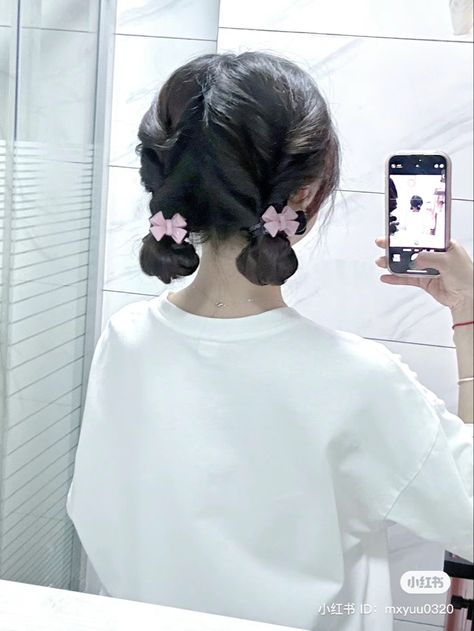 Cute Hairstyles Bun, Short Updo Hairstyles, 2 Buns Hairstyle, Short Updo, 2 Buns, Cute Bun, Hairstyles Anime, Cute Bun Hairstyles, Short Hair Tomboy