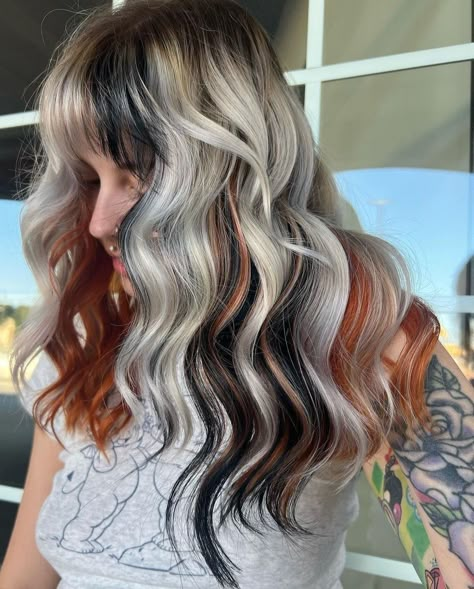 Color Block Hair, Rose Colors, Split Dyed Hair, Vivid Hair Color, Hair Color Streaks, Dyed Hair Inspiration, Split Hair, Bright Hair, Edgy Hair