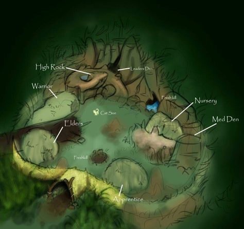 ThunderClan camp, by the lake. Thunderclan Camp, Cute Cats Aesthetic, Warrior Cats Clans, Warrior Cats Funny, Warrior Cat Memes, Warrior Cats Comics, Warrior Cats Series, Camping With Cats, Warrior Cats Books