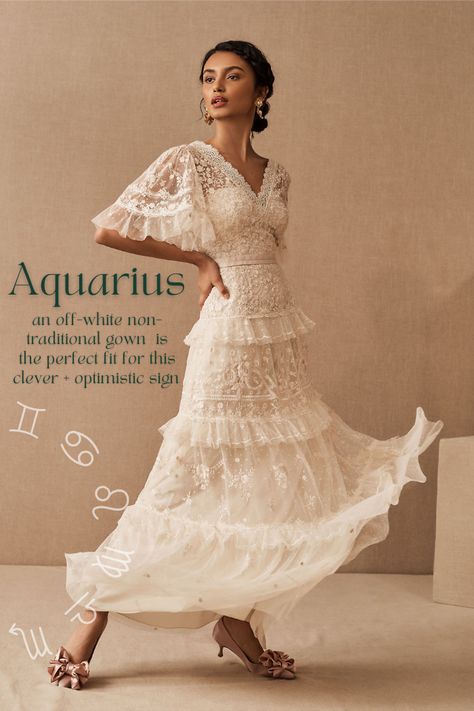 Zodiac lace bohemian wedding dress inspiration – Aquarius Which Wedding Dress, Online Wedding Dress Shopping, Buy Wedding Dress Online, Nontraditional Wedding Dress, Wedding Dress Prices, Traditional Gowns, Tulle Wedding Gown, Buy Wedding Dress, Anthropologie Wedding