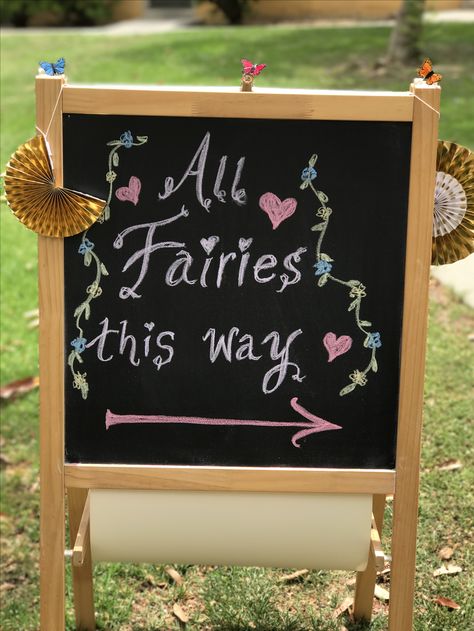 Fairy Sign 'All Fairies This Way' Fairy Birthday Theme Ideas, Fairies Birthday Party Ideas, Fairy 5th Birthday Party, Classic Hollywood Wedding, Fairy Garden Theme Party, Fairy Signs, Fairy First Birthday Party, Twenty One Birthday, Fairy Birthday Themes