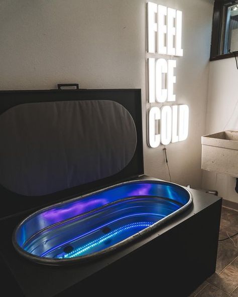 Hydrotherapy Spa Design, Cold Plunge Therapy, Cold Plunge Room Ideas, Recovery Room Ideas, Cold Plunge Aesthetic, Diy Cold Plunge, Wim Hoff, Cold Tub, Float Room