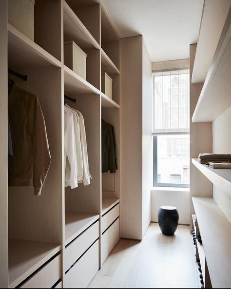 Scandinavian Walk In Closet, Japandi Closet, Narrow Walk In Closet, The Curated Closet, Tribeca Loft, Room Hacks, Walk In Robe, The Upper East Side, Womens Closet