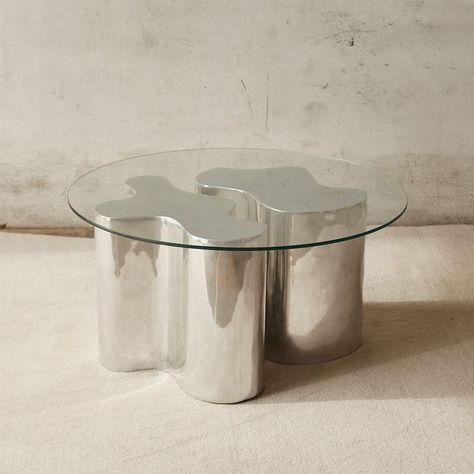 Silver Glass Coffee Table, Silver Furniture Living Room, Chrome Furniture Living Room, Chrome Living Room Decor, Chrome Glass Coffee Table, Chrome Interior Design, Glass Furniture Design, Contemporary Modern Coffee Table, Metallic Coffee Table