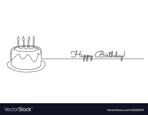 Birthday Line Drawing, Happy Birthday Line Art, Drawing Of Birthday Cake, Cake Line Drawing, Birthday Cake Doodle, Line Art Cake, Birthday Symbols, Happy Birthday Lines, Cake With Candles