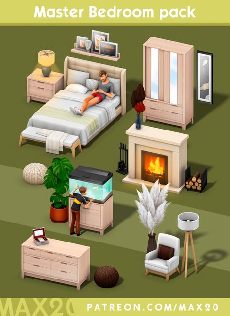 Master bedroom pack | Max 20 on Patreon Sims 4 Cc Build Mode Bedroom, Sims 4cc Pack, Sims 4 Pack, The Sims 4 Pack, Mods Sims 4, Furniture Cc, Mod Furniture, Sims Packs, Cc Furniture