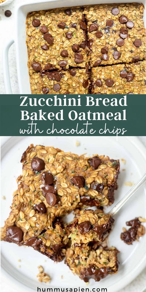 Oatmeal With Chocolate Chips, Zucchini Baked Oatmeal, Oatmeal With Peanut Butter, Oatmeal With Chocolate, Zucchini Breakfast, Zucchini Oatmeal, Chocolate Chip Zucchini Bread, Baked Oatmeal Healthy, Banana Baked Oatmeal