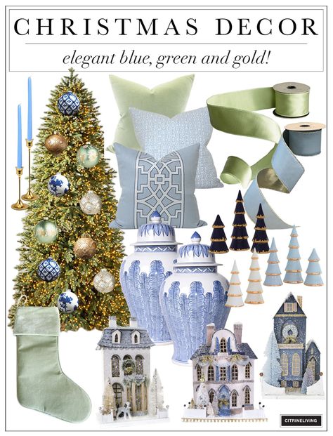 French Blue Christmas Decor, Blue And Green Christmas Decor, Green And Blue Christmas, Ginger Jar Christmas, Blue Velvet Christmas, Blue And White Christmas Decor, Blue And Green Christmas, Light Blue Christmas, Blue White Christmas