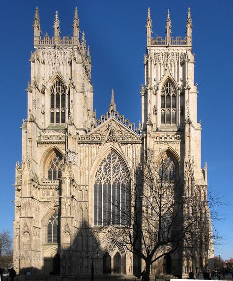 https://flic.kr/p/dEUnC | York Minster façade | The York minster in one of the most impressive (by its height) cathedral I have ever seen.  I stitched this photo with perspective corrections etc... using Hugin from two photos.  It is impossible (at least for me), because of all the buildings around the minster, to get the full façade in one shot.  You can see a group of people on the right hand side that will give you an idea of the size of the building.  Best viewed Large See where the phot... Medieval Stained Glass, York Minster, Gothic Cathedrals, Cathedral Architecture, Gothic Cathedral, Gothic Church, Large Tree, Cathedral Church, Church Architecture