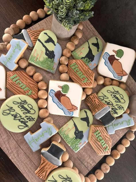 One Lucky Duck Cookies, Duck Cookies, Fondant Creations, Hunting Birthday, Hunting Baby, Duck Hunt, Sugar Cookie Royal Icing, Lucky Duck, Mallard Duck