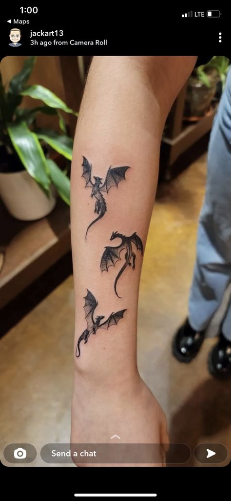 Dragon Tattoo Fourth Wing, Dragon Tattoo On Forearm For Women, Edgy Tattoos For Women Aesthetic, Got Inspired Tattoo, Deathwing Tattoo, Dragon Sibling Tattoo, Aesthetic Dragon Tattoo, Multiple Dragon Tattoo, Ninjago Tattoo Ideas